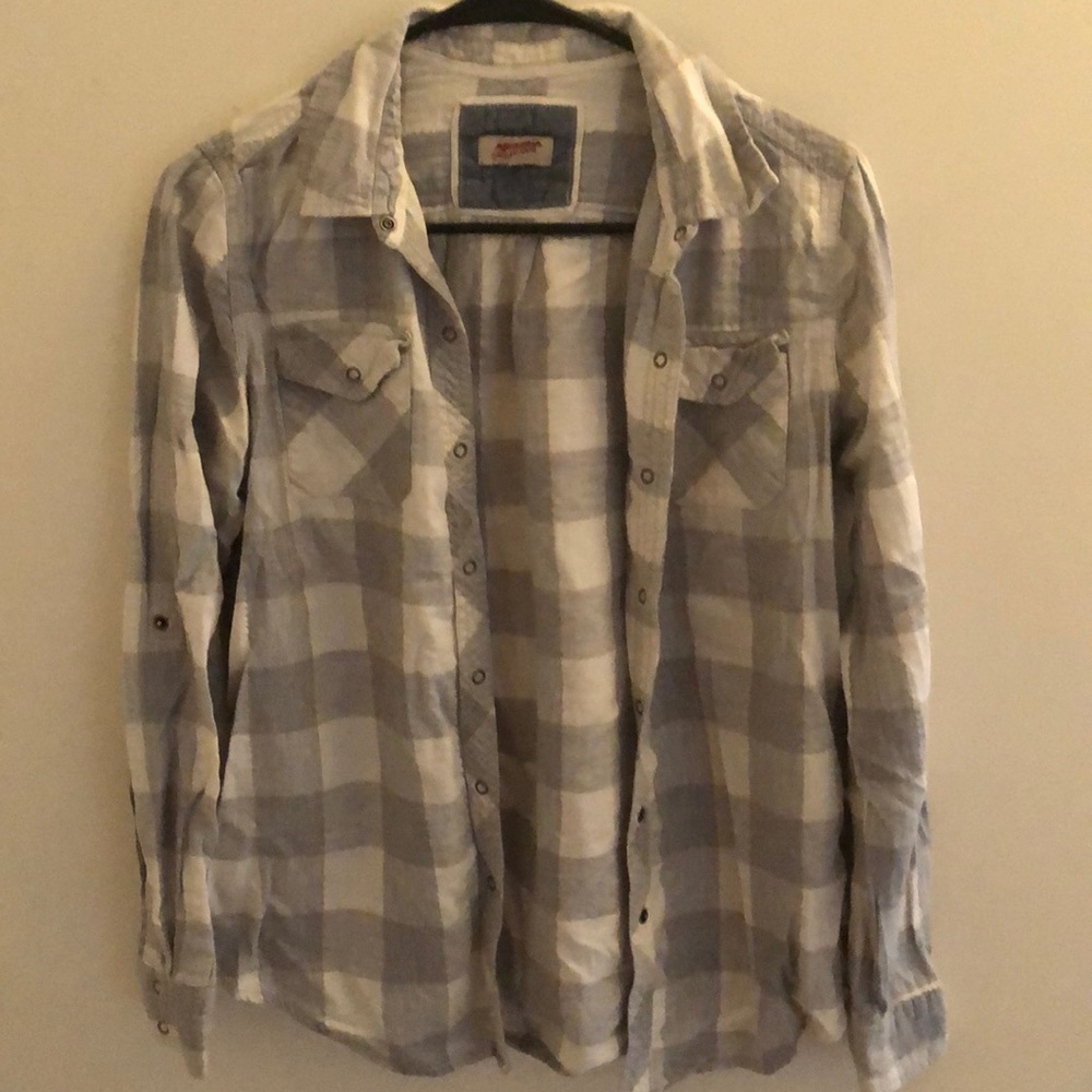 white & gray flannel button up